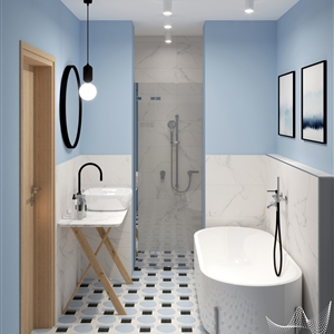 Modern Blue Geometry Bathroom_02