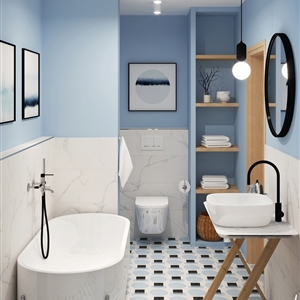 Modern Blue Geometry Bathroom_03